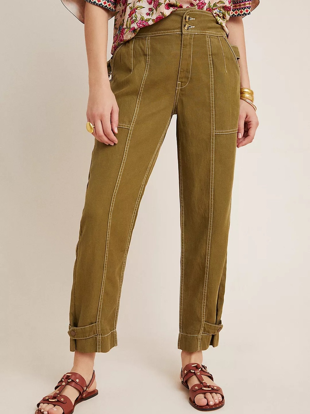 Anthropologie Jackson Tapered Utility Pants Olive Green Womens Size US 2/ UK 6